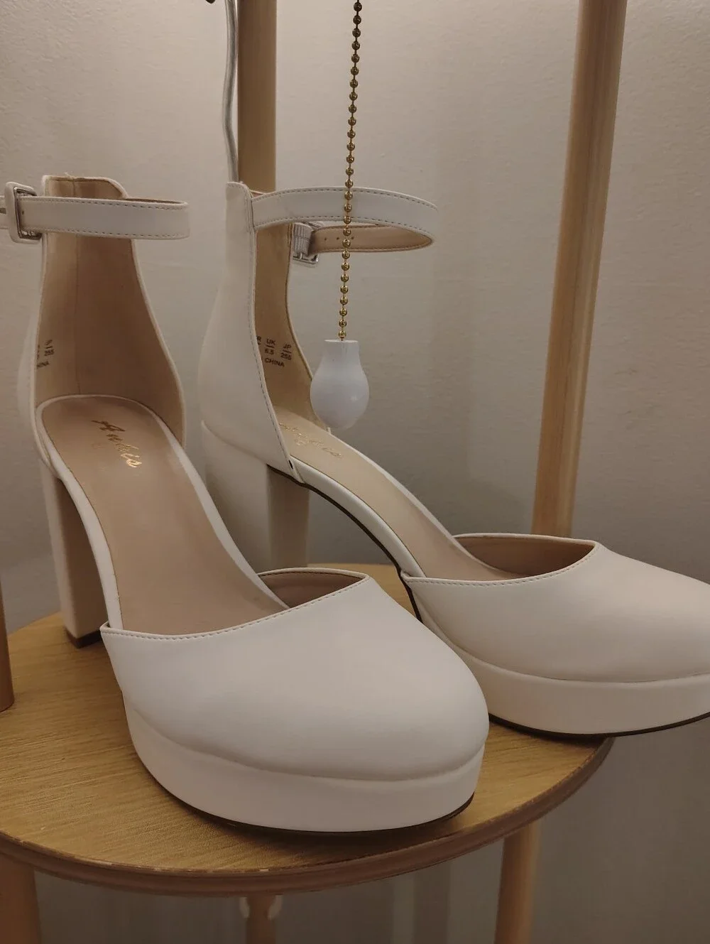 White Ankle-Strap Platform Pumps - Women Shoes